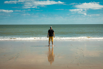 Rear view of man standing on beach