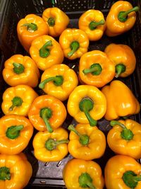 High angle view of bell peppers for sale in market