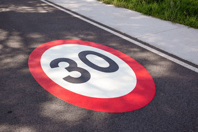 High angle view of road sign