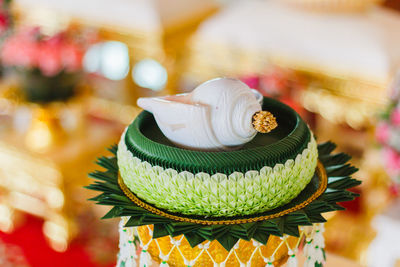 Close-up of seashell on decoration