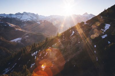 Scenic view of mountains during sunset