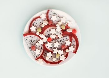 Directly above shot of drink on white background