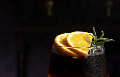 Close-up of drink on glass table