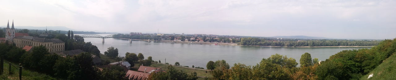 Scenic view of river against cloudy sky