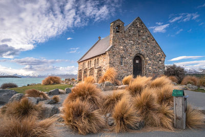 The church of good shepherd in late winter . lake tekapo, canterbury, new zealand south island.