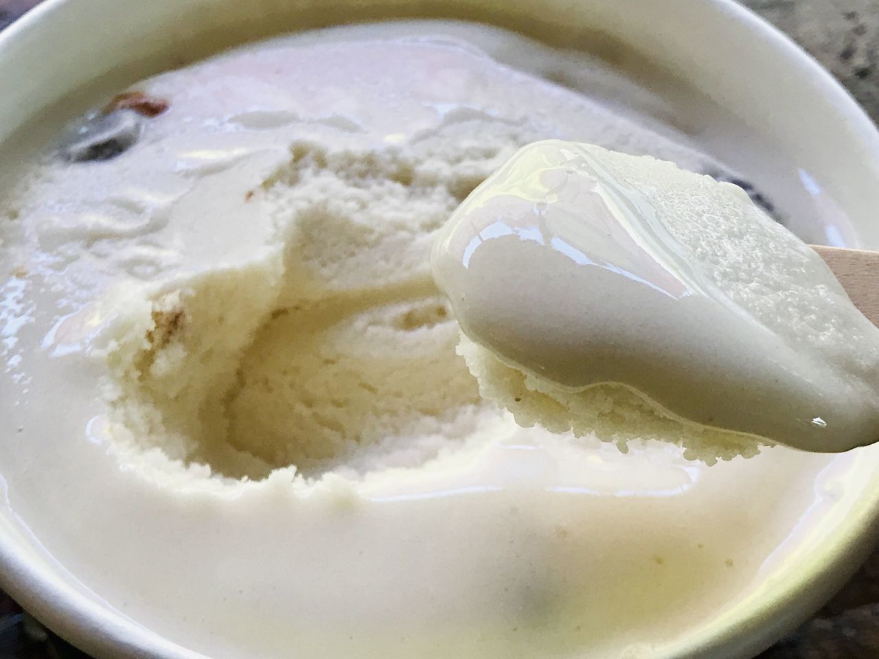 CLOSE-UP OF ICE CREAM IN BOWL WITH SPOON