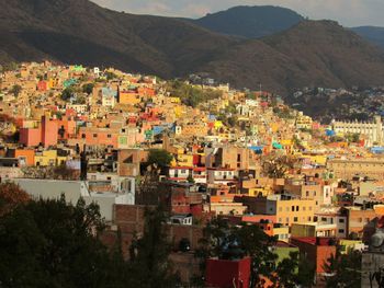 High angle view of townscape against sky