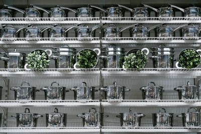 Cooking pans displayed for sale at store