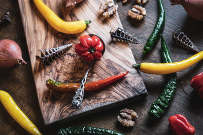 High angle view of food on table