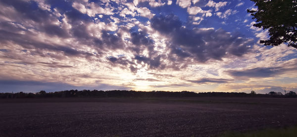 Scenic view of field against sky during sunset