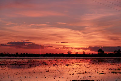 Scenic view of silhouette field against sky during sunset