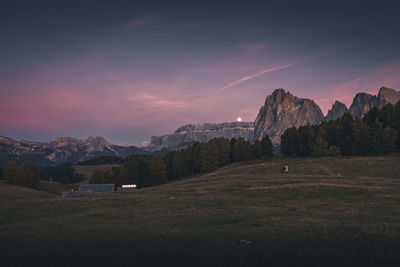 Scenic view of field against sky at sunset