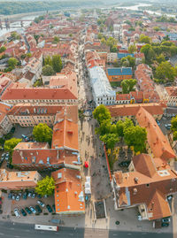 High angle view of buildings in city