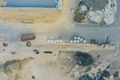 High angle view of old abandoned bus