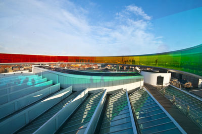 High angle view of swimming pool against sky