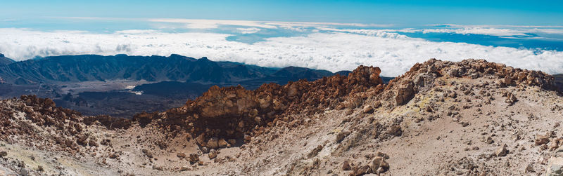 Panoramic view of landscape and mountains against sky