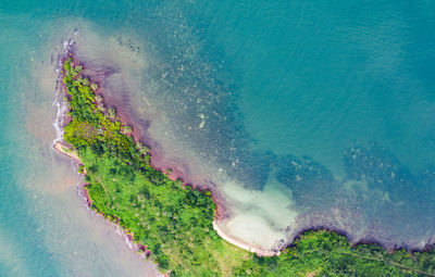 Aerial view of rabbit island and blue sea sky background in cambodia