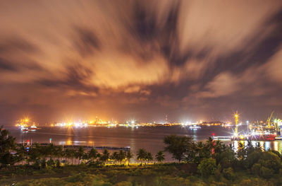 Panoramic view of city against sky at sunset