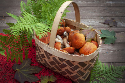 Fruits in basket on table