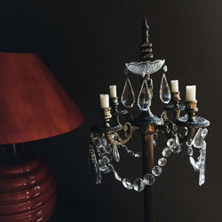 High angle view of illuminated lamp on table at home