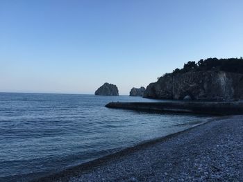 Scenic view of beach against clear sky