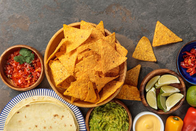 High angle view of food on table