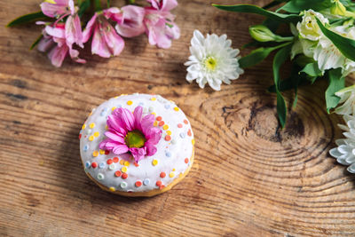 High angle view of donut on table