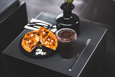 High angle view of food on table