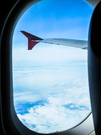 Aerial view of airplane wing