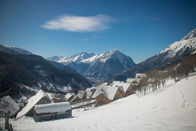 Scenic view of snowcapped mountains against sky