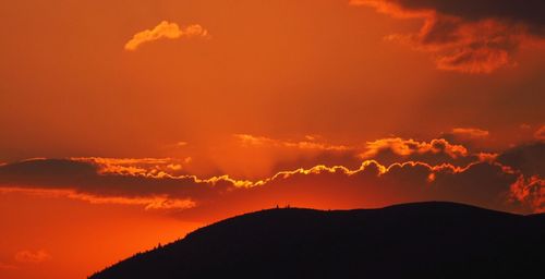 Low angle view of silhouette mountain against sky during sunset