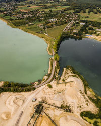 Aerial view of river amidst field