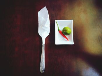 High angle view of dessert on table