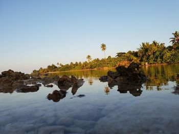 Scenic view of lake against clear sky