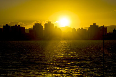 Silhouette buildings against sky during sunset in city