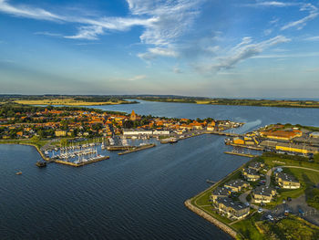 Aerial photoof stege town, møn, denmark