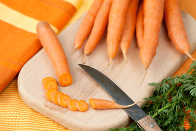 High angle view of vegetables on cutting board