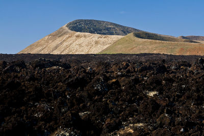 Scenic view of land against clear sky