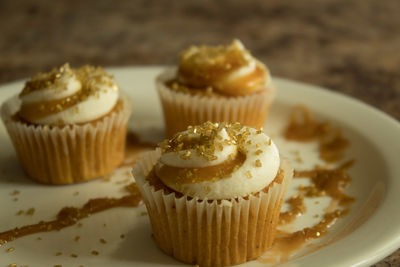 Close-up of cupcakes on plate