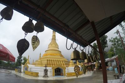 Low angle view of temple building against sky