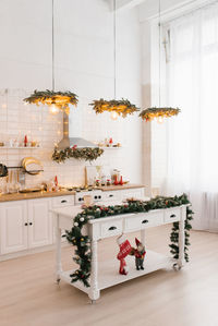 Beautiful new year christmas decor in scandinavian home kitchen interior
