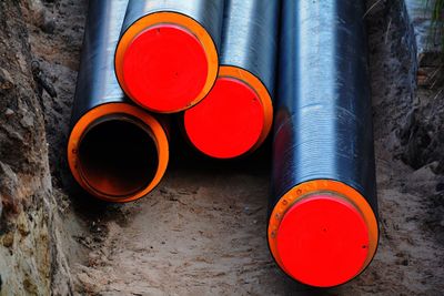 High angle view of multi colored pipes on wall