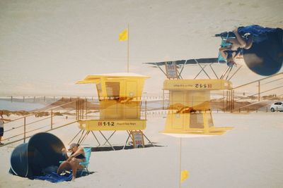 High angle view of people in sea