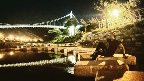 Suspension bridge at night