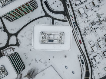 High angle view of snow on table