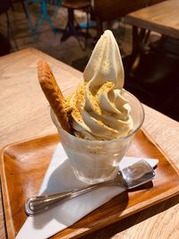 Close-up of ice cream on table