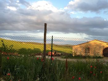 Scenic view of field against cloudy sky