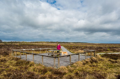 Female visitor at moorland lille vildmose near dokkedal, northern jutland