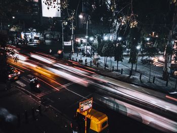 Light trails on city street at night