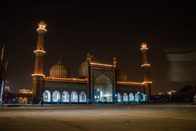 Illuminated buildings at night